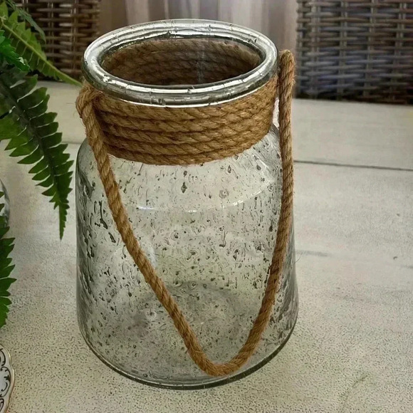 Seeded glass rope handle large jar - Picture 1 of 5